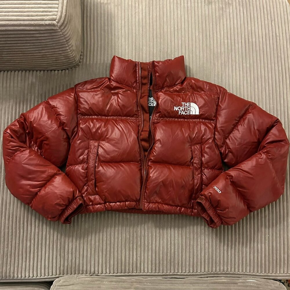 Cropped North Face Red Puffer Jacket - XS